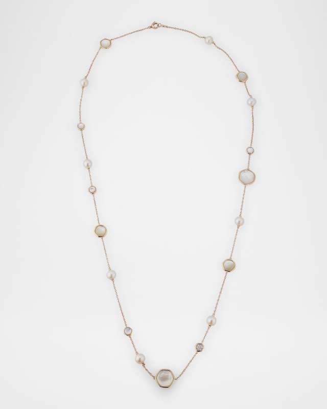 18K Rose Gold Diamond, Mother-of-Pearl, and Freshwater Pearl Long Necklace